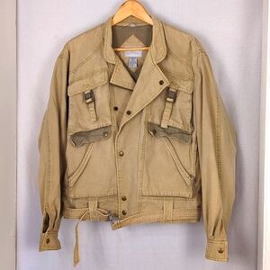 VINTAGE JORDACHE Tan Techwear Utility Bomber Jacket Medium